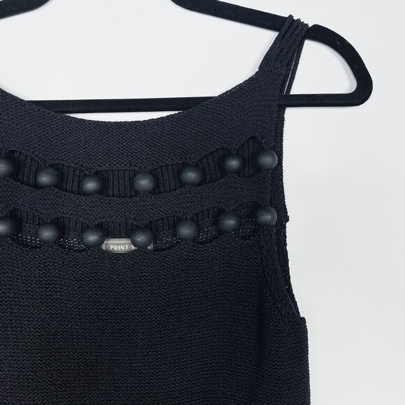 J Crew Point Sur Black XXSmall 2XS Knit Tank Sweater with Wood Bead Detail Top - Picture 3 of 12